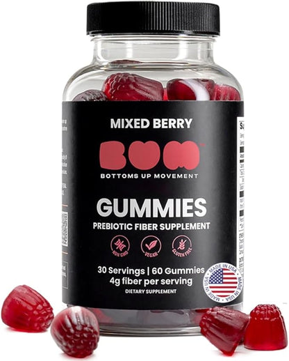 Bum Prebiotic Fiber Supplement for Men - Chicory Root Inulin Prebiotic Fiber Gummies for Men for Peachy Digestive Health, Regularity & Boating Relief - 4g Per Serving - 60 Gummies (30 Servings)