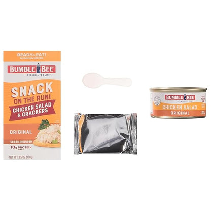 Bumble Bee Snack On The Run! Bulk Protein Snack Packs - Original Tuna Salad and Classic Chicken Salad with Crackers - Ready to Eat Easy-Open Can (Pack of 24)