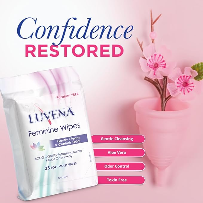 Luvena Feminine Wipes for Women — pH Balanced, Dermatologist Tested, Gentle Intimate Cleansing Cloths, Cucumber Scented, Travel Size (25 Count, 1 Pack)