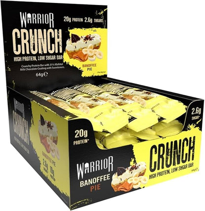 Warrior Crunch High Protein Bars | 20g Protein, Low Carb, Low Sugar, Keto Friendly | Delicious, Chewy, Crispy On The Go Snack | Box of 12 Bars (12 Count (Pack of 1), Banoffee Pie)