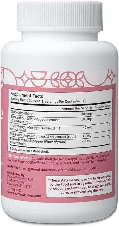 Pattern Wellness Menopause Complex – Herbal Supplement for Women’s Wellness & Hormone Health Support – with Black Cohosh, DIM & Bioperine® – 30 Vegan Capsules, 3rd Party Tested