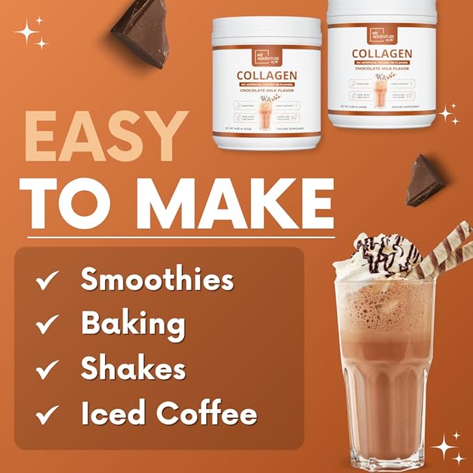 My Adventure to Fit Hydrolyzed Collagen Powder for Women - Grass Fed for Muscle Growth & Chocolate Collagen Protein Powder - Keto Collagen Powder for Joints & Gut Health - Chocolate Milk 420g