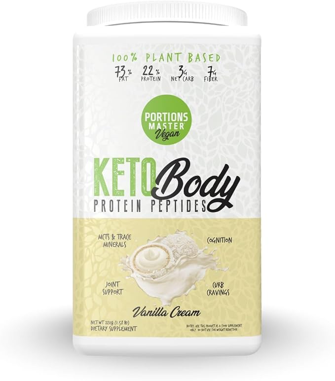 Portions Master Keto Body Protein Peptides Low Carb Keto Protein Powder with MCT Oil Peptides Fiber Vitamins Minerals (720g, Vanilla Cream)