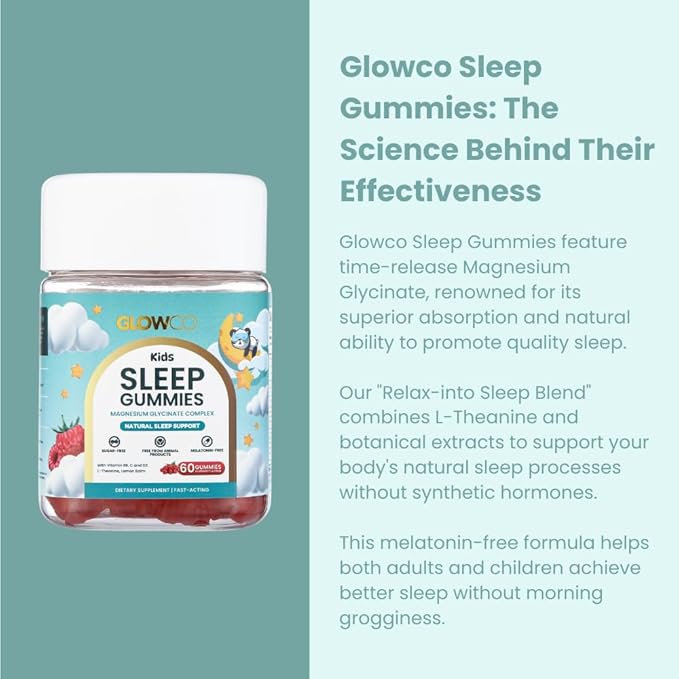 GLOWCO Magnesium Glycinate Sleep Gummies for Kids & Adults | Melatonin-Free, Natural Fast Sleep Aid Gummies (Pack of 2)