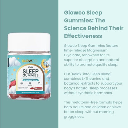 GLOWCO Magnesium Glycinate Sleep Gummies for Kids & Adults | Melatonin-Free, Natural Fast Sleep Aid Gummies (Pack of 2)