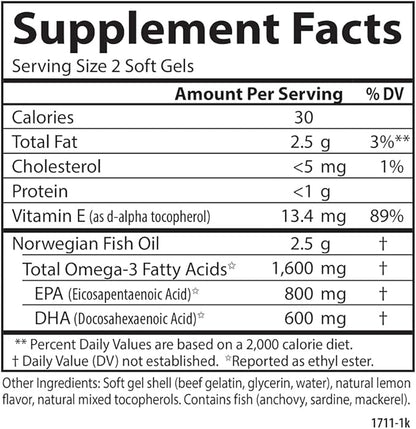 Carlson Labs Wild Caught Elite Omega-3, 1600mg, Omega 3s, Soft Gels, 90 Count
