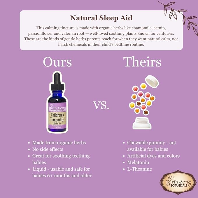 Birth Song Botanicals Children's Tranquility Tincture, Herbal Supplement with Valerian Root and Chamomile, 1oz Bottle Children's Herbal Immune Support, 1oz