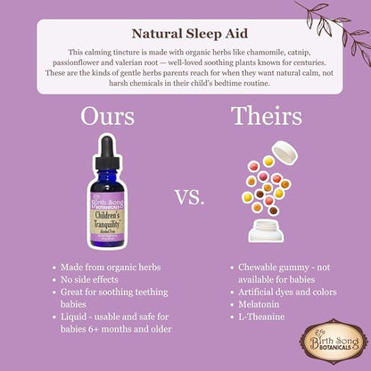 Birth Song Botanicals Children's Tranquility Tincture, Herbal Supplement with Valerian Root and Chamomile, 1oz Bottle Children's Herbal Immune Support, 1oz