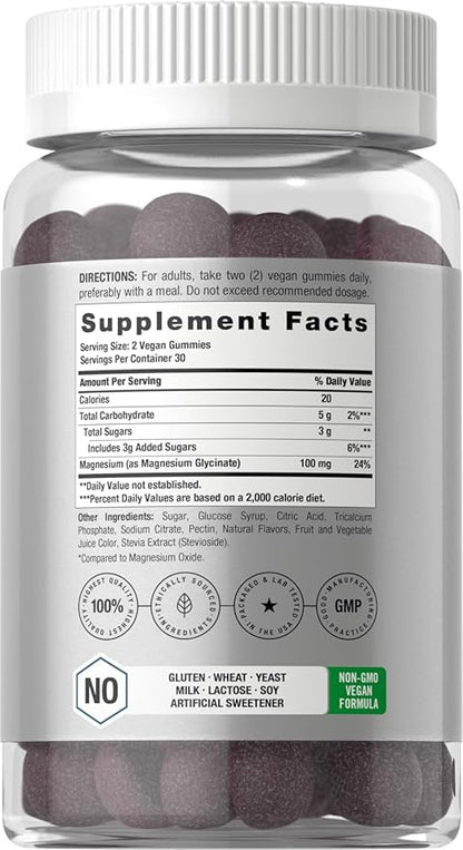 Horbäach Magnesium Glycinate Gummies | 60 Count | Sour Grape Flavor | High Absorption | Vegan, Non-GMO, Gluten Free