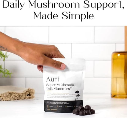 Auri Nutrition Super Mushroom Daily Gummies – All-in-One Functional Gummy with 12 Mushroom Blend Including Lion’s Mane, Reishi, Chaga & Cordyceps – 60 Gummies