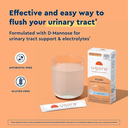 Uqora Flush - Urinary Tract* with D-Mannose, Vitamin C, Vitamin B6, Potassium, Magnesium & Calcium - Gluten-Free & Vegan - Unflavored - 10 Packets (1 Pack)