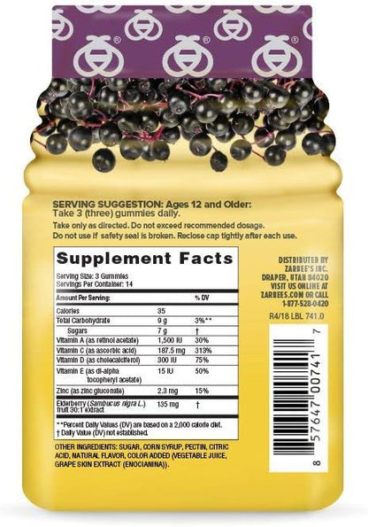 Zarbee's Adult Elderberry Immune Support Gummies, Berry 42ct