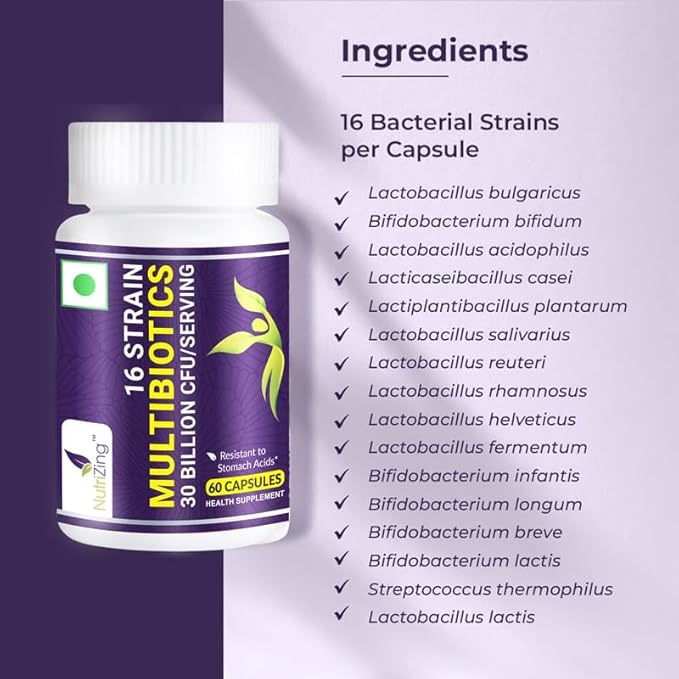 NutriZing Vegan Probiotics for Digestive Health - 30 Billion CFU & 16 strains - Bifidobacterium & Lactobacillus Probiotics for Men & Women - Delayed Release Probiotic Gut Health Supplement