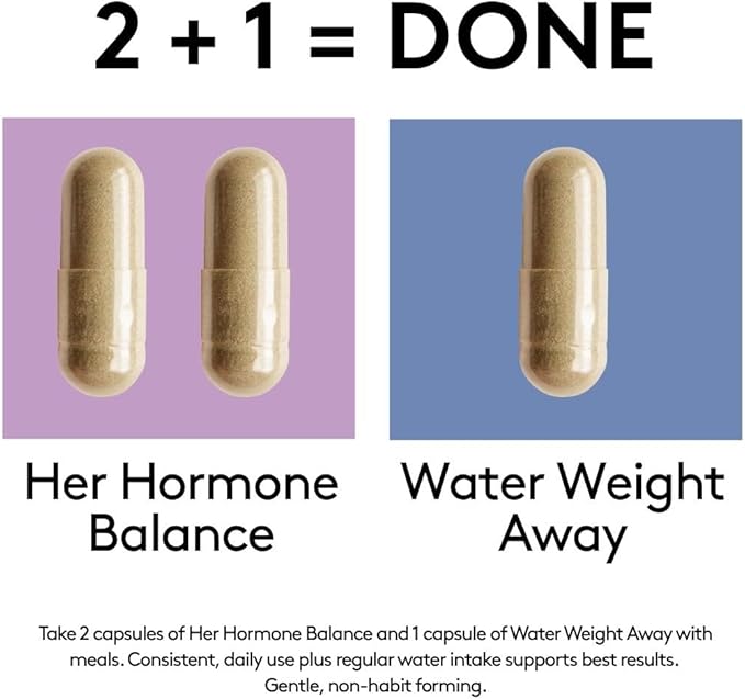 Youth & Tonic PMS & Menopause Bloating Relief Duo – Support for Puffiness, Hormonal Balance & Fluid Retention – Her Hormone Balance + Water Weight Away Natural Herbs for Women, 90 Capsules