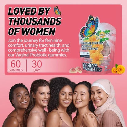 BUTTERFLY'S TEAR Women's Probiotic Gummies | 18-in-1 Feminine Comfort & Urinary Tract Support | 14 Probiotics + 4 Prebiotics | Peach Flavor | Intimate Moisture, pH Balance, Healthy Flora, 180 Chew
