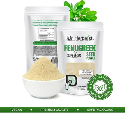 Dr. HERBALIST Fenugreek Powder 7.1 OZ (200g) - 100% Natural & Herbal Supplement - Methi Seeds Powder - Nutritive & Digestive Aid