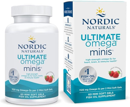 Nordic Naturals Ultimate Omega Minis, Strawberry Flavor - 60 Minis Soft Gels - 1120 mg Omega-3 - High-Potency Fish Oil Supplement - EPA & DHA - Promotes Brain & Heart Health - 30 Servings