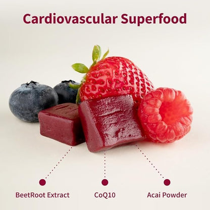 Snap Supplements Heart Beets Beet Root Soft Chews, Cardiovascular Support Supplement for Men & Women, CoQ10 & Acai, Energy & Circulation Support, Sugar Free, Mixed Berry, 60 Soft Chews
