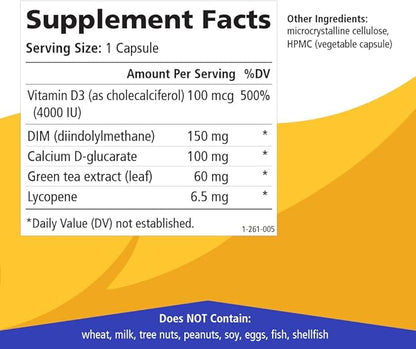 Dim D by Pure Essence - Natural Supplement for Estrogen Balance, Hormonal Acne, and Menopause Support with Vitamin D3, Calcium, Green Tea & Lycopene - 30 Capsules
