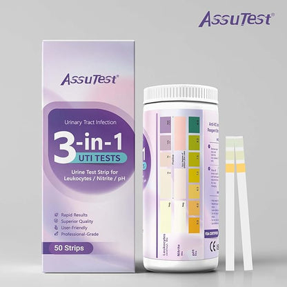 UTI Test Strips - 3-in-1 Advanced Urinary Tract Infection Home for Women Men Kids Detection with Accurate Leukocytes, Nitrite, and PH Readings, Simple at-Home Urine Test Strips, 50ct