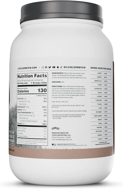 Levels Grass Fed Whey Protein Powder, No Artificials, 24G of Protein, Chocolate Mocha, 2LB