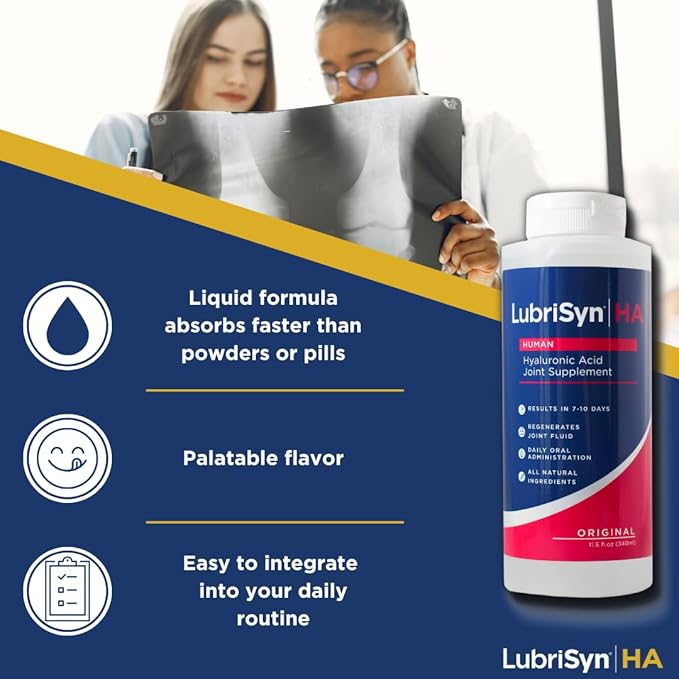 Lubrisyn Hyaluronic Acid Oral Joint Supplement – Liquid HA Formula for Humans – Promotes Joint Support, Mobility, Flexibility, Hydration & Healthy Function for Men & Women – Original 3 x 11.5oz