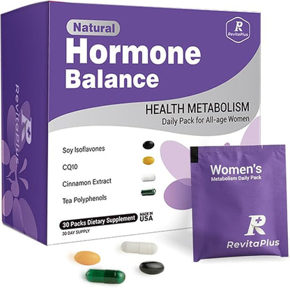 Natural Hormone Balance for Women, Menopause Supplements for Women with Evening Primrose Oil,CoQ10,Soy Isoflavones, Daily Pack Supports Peri+Menopause+Post, PMS,Metabolism,Mood,Energy 30Packs