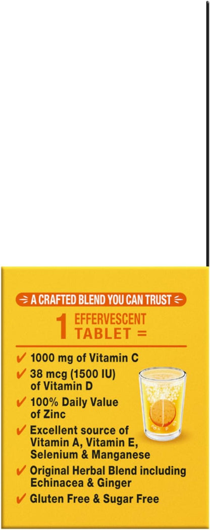 Airborne Immune Support Effervescent Tablets, Zesty Orange Flavor - 10ct with 1000mg Vitamin C + Vitamins A, D, E, Zinc, Selenium, Manganese & Herbal Blend - Sugar‑Free, Gluten‑Free