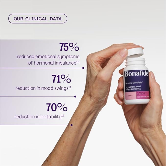 Serenol by Bonafide. Relief from Hormonal Mood Swings, Irritability, & PMS Bloating. — 1-Month Supply (60 Tablets)