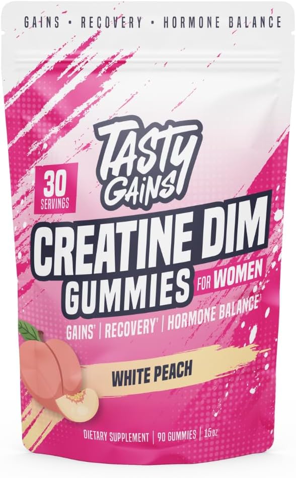 Creatine Gummies for women | 3g Creatine Monohydrate Per Serving | DIM Supplement 100 mg | Estrogen Balance for Women | Hormonal Acne, Hormone Balance, Glute Builder (90 Count, White Peach)