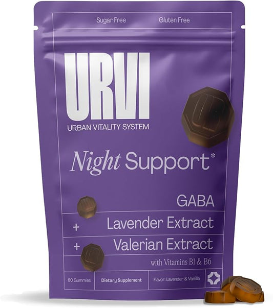 URVI® GABA Gummies 5-in1 – Sleep Aid with GABA, Valerian Root, Lavender, Vitamin B1 & B6 – Calm Gummies for Stress Relief and Sleeping – No Melatonin – Sugar Free – Herbal Lavender Flavor – 60 pcs