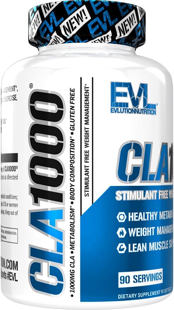 Evlution Conjugated Linoleic Acid CLA Supplement Nutrition Lean Muscle Mass Builder & Fat Burner for Men and Women - Stimulant-Free Safflower Based CLA 1000mg Blend Per Serving (90 Servings)