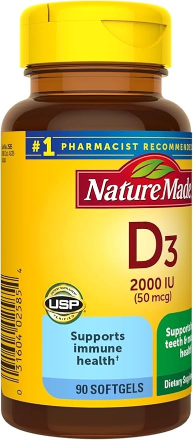 Nature Made Vitamin D3 2000 IU Liquid Softgels 90 ea (Pack of 3)