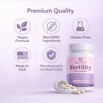 Natifi (2 Bottles Fertility Prenatal Vitamins Regulate Cycles Balance Hormones, Aid Ovulation. Conception Multivitamin for Women. 60 Caps Folic Acid, Myo Inositol, Vitex