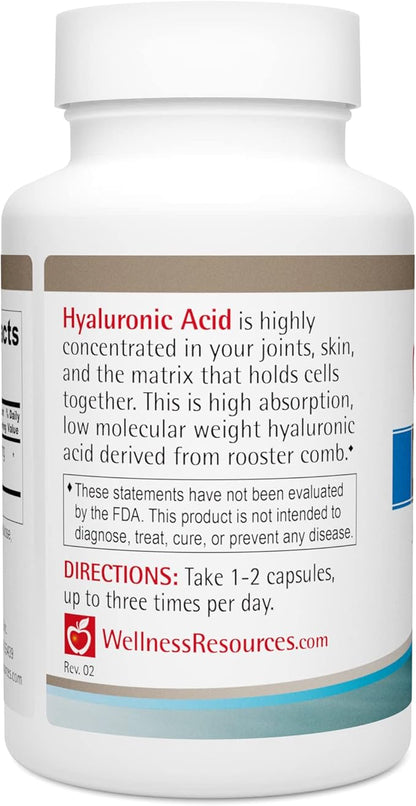 Wellness Resources Hyaluronic Acid from Rooster Comb, 100% Natural Source Low Molecular Weight (60 Capsules)