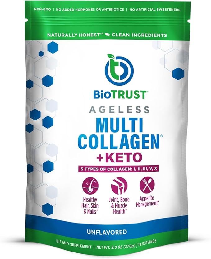 BioTrust Multi Collagen Protein Powder + Keto MCT Oil – 5 Types (I, II, III, V, X) & 100% Caprylic Acid C8 - Support Elevated Ketones, Metabolism, Joints & Beauty All in 1 Collagen Powder (Unflavored)