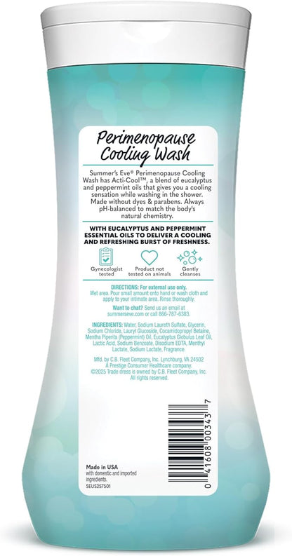 Summer's Eve Perimenopause Cooling Wash, Cooling pH-Balanced Formua with Eucalyptus to Remove Odor, 15 Fl Oz