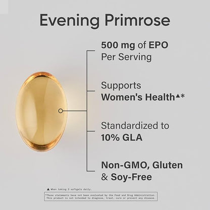 Sports Research Evening Primrose Oil (500mg) Cold-Pressed with No fillers or Artificial Ingredients, Non-GMO Tested - Gluten & Soy Free (240 Liquid Softgels)