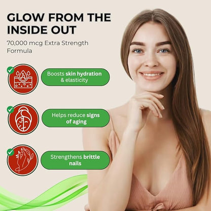 Liquid Biotin & Collagen Drops - 70000 mcg Extra Strength Biotin Drops supports Anti-Aging,Hair Growth,Glowing Skin & Nail Growth Vitamins for Women & Men. Suger free,Gluten free Non GMO Halal