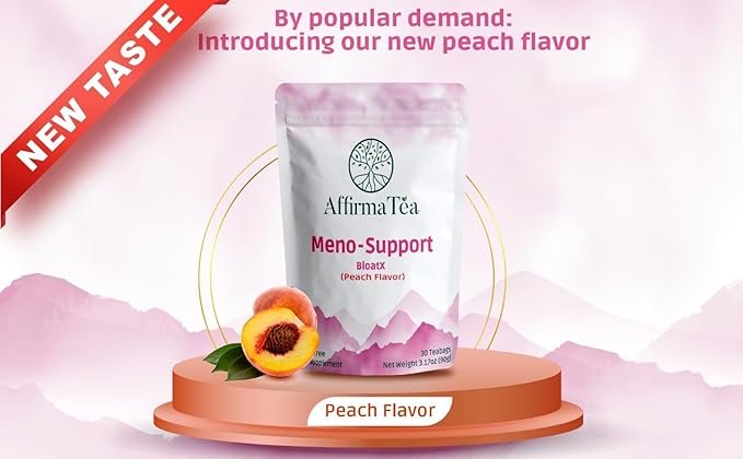 Meno-Support BloatX Organic Menopause Relief: Balances & Supports Hot Flashes, Hormones, Moods Swings, Night Sweats, & Bloating W/Black Cohosh, Red Clover & Dong Quai. Natural Peach Flavor.