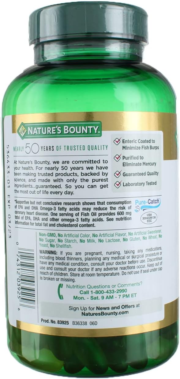 Nature's Bounty Fish Oil 1000 mg Omega-3, 220 Odorless Softgels (Pack of 3)