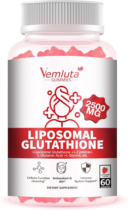 1 Pack 2500MG Liposomal Glutathione Gummies, 2X Absorption Liposomal Glutathione for Women-Complex L-Cysteine, Antioxidant, Skin & Liver Support, Strawberry Flavor, 60 Count