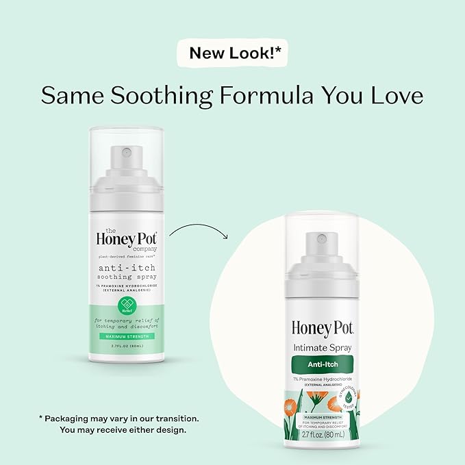 The Honey Pot Company - Feminine Anti-Itch Spray - At Home or On the Go Medicated to Relieve Itch and Irritation. Maximum Strength - 2.71 fl. Oz.