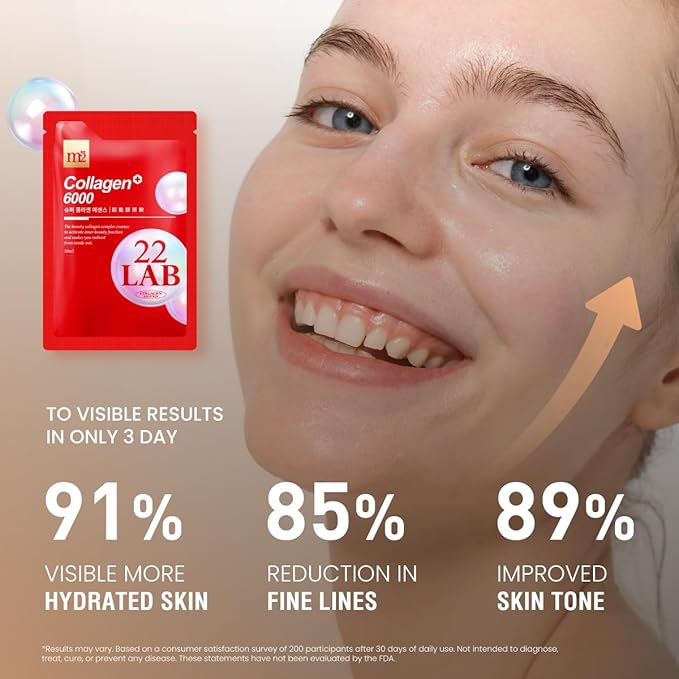 m2 Super Collagen Drink Liquid, Super Concentrate 6000mg Dual Peptide Collagen, Secrets of Korean Celebs, 68% More Collagen After 24 Hours, Drink from Pouch, No Added Sugar (8pk)