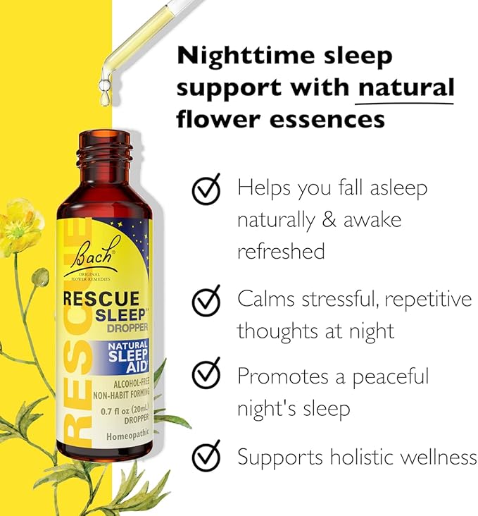 Bach Rescue Sleep Dropper, Natural Sleep Aid, Homeopathic Flower Essence, Free of Melatonin, Sugar, & Gluten, Family-Friendly, Non-Alcohol Formula, 2 Pack, 20mL Ea