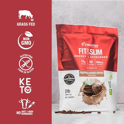 Evolution Advance Nutrition Fit & Slim Blend – Grass-Fed Whey Protein Powder for Easy Digestion, Keto-Approved, Non-GMO, Stevia Sweetened, Natural Flavor – 2 Pounds (Frappullicious Coffee)