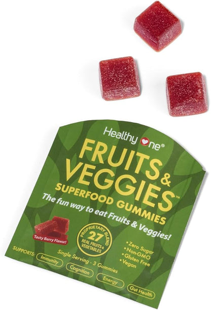 Fruits & Veggies Sugar-Free Gummies - 27 Whole Foods - Equals 3 Servings of Fruits & Vegetables - Improve Energy, Focus & Immune Function - Fiber - Antioxidants - Organic Ingredients - 14 Packets