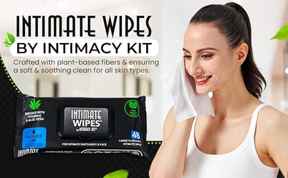 INTIMATE WIPES™ by INTIMACY KIT®, 48 Large Hygiene Wipes, pH Balanced, Hypoallergenic, Fragrance Free, infused with Vitamin-E, Chamomile & Aloe Vera, for Intimate Parts, Body & Face