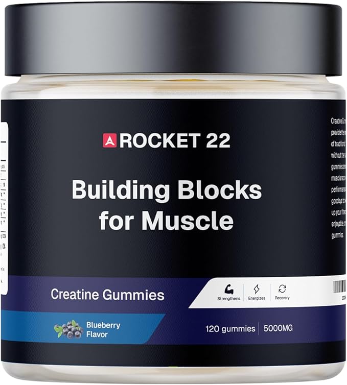 Creatine Monohydrate Gummies 5g,Sugar-Free,for Men & Women to Support Muscle Recovery, Performance and Strength, Blueberry Flavor, 120 Gummies, Rocket 22.