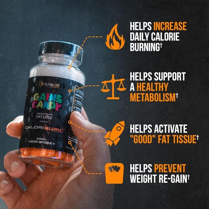ALPHA LION Gains Candy, Pills that Support Weight Loss, Energy Supplements, 100% Natural Extract, Calorie Burning, Regulates Healthy Metabolism, 60 Capsules (Fat Loss - CaloriBurn®)